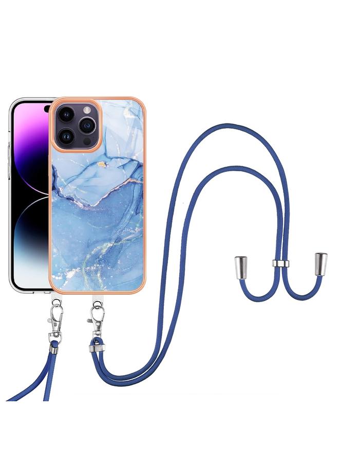 اس-توب جراب لهاتف iPhone 16 Pro Max مطلي بالرخام الكهربائي مع حبل تثبيت مزدوج الجوانب - Image 2