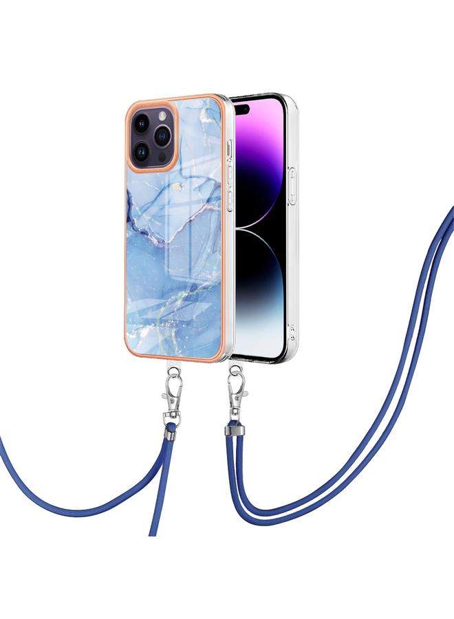 اس-توب جراب لهاتف iPhone 16 Pro Max مطلي بالرخام الكهربائي مع حبل تثبيت مزدوج الجوانب - Image 1