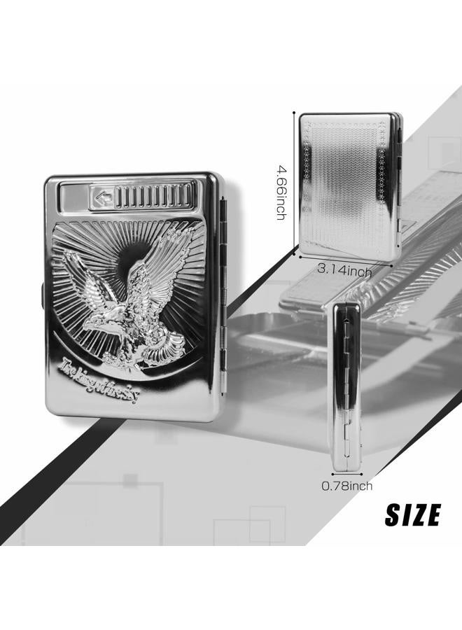 MENG ZHI AO 20 Pcs Metal Cigarette Case Lighter with Arc Lighter, Windproof, Flameless, USB Rechargeable (Silver) - Image 5