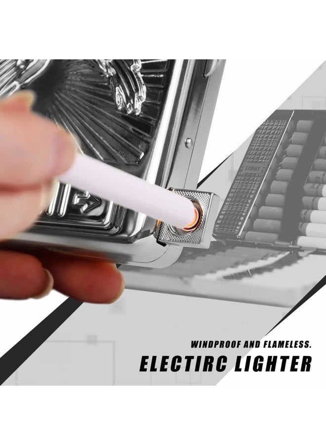 MENG ZHI AO 20 Pcs Metal Cigarette Case Lighter with Arc Lighter, Windproof, Flameless, USB Rechargeable (Silver) - Image 4