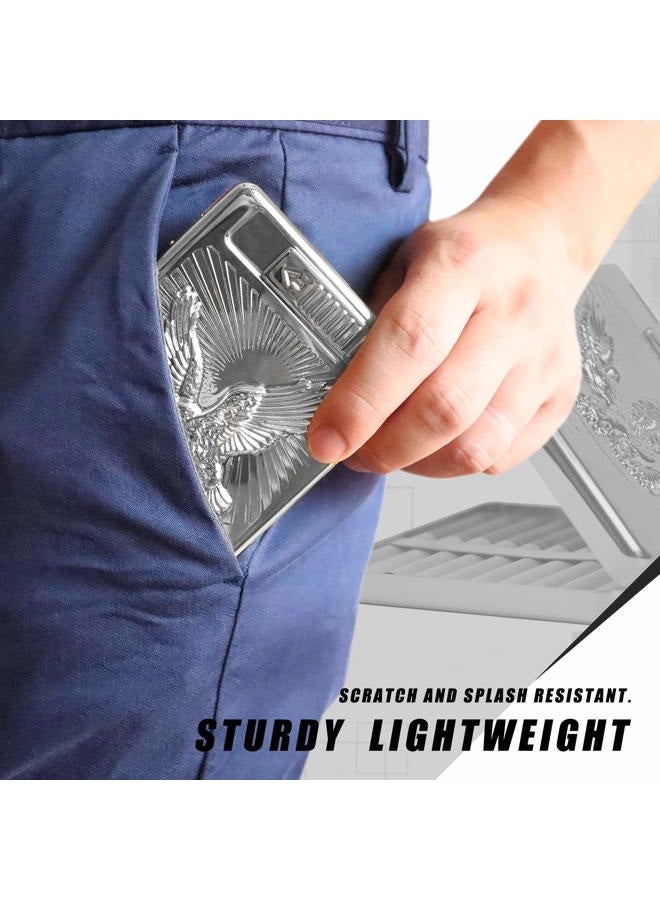 MENG ZHI AO 20 Pcs Metal Cigarette Case Lighter with Arc Lighter, Windproof, Flameless, USB Rechargeable (Silver) - Image 3
