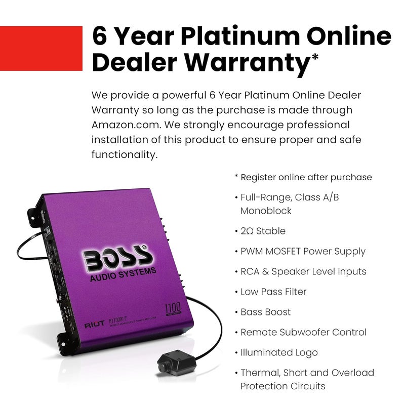 BOSS AUDIO SYSTEMS مضخم الصوت BOSS Audio Systems R1100M-P من سلسلة Riot - 1100 واط عالي الإنتاج - Image 2