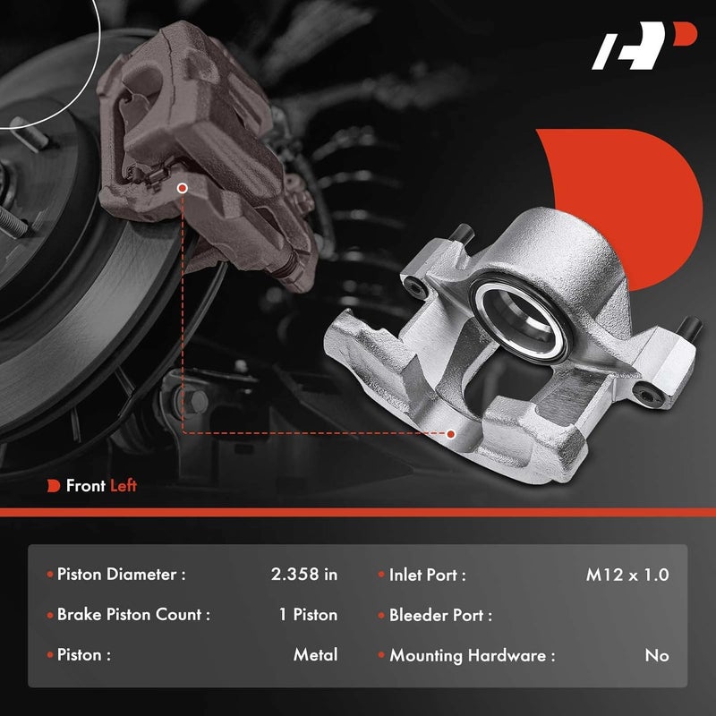 A-Premium Disc Brake Caliper Without Bracket for Ford Mustang, Thunderbird, LTD, Fairmont, Mercury Capri, Cougar, Marquis - Front Left Driver Side - Image 2