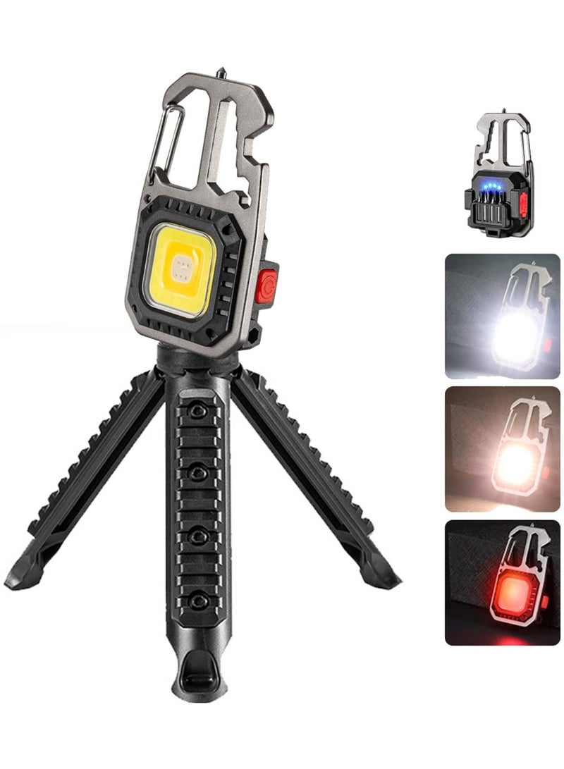 SYOSI Keychain flashlights, Rechargeable Keychain Flashlight,1000 Lumens 6 Light Modes Portable Pocket Light with Folding Bracket and Tool Kit for Fishing Walking Camping (Square) - Image 1