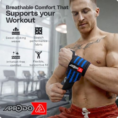 APRODO Fitness Combo Weight Lifting Belt Back Support 4.5 Inch Wide with Extra Premium Wrist Support 1 Pair for Men and Women (BLACK BLUE COMBO, Medium 32'' - 36'') - Image 5