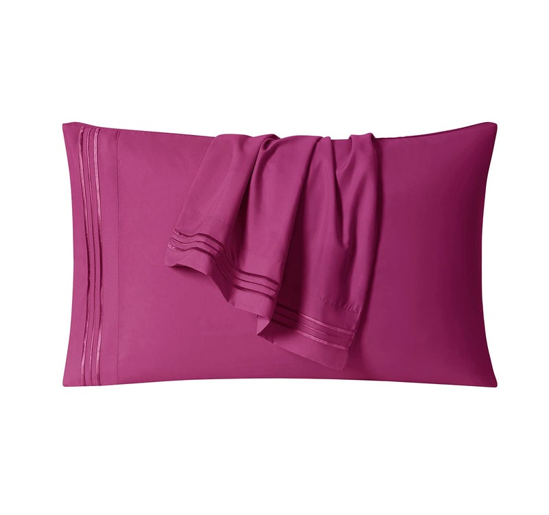 Clara Clark Bed Sheets, Premier 1800 Series 4 Piece Bed Sheet Set, Deep Pocket, Wrinkle, Fade, Stain Resistant, Luxury Soft Bedding Sheets & Pillowcases, Twin, Magenta - Image 4