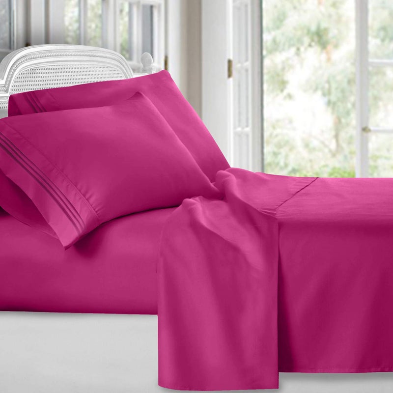 Clara Clark Bed Sheets, Premier 1800 Series 4 Piece Bed Sheet Set, Deep Pocket, Wrinkle, Fade, Stain Resistant, Luxury Soft Bedding Sheets & Pillowcases, Twin, Magenta - Image 1