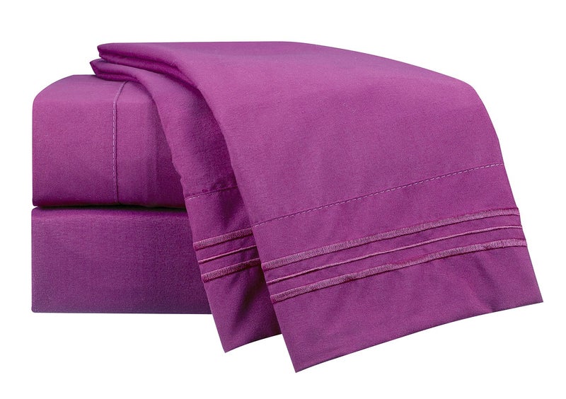Clara Clark Bed Sheets, Premier 1800 Series 4 Piece Bed Sheet Set, Deep Pocket, Wrinkle, Fade, Stain Resistant, Luxury Soft Bedding Sheets & Pillowcases, Twin, Magenta - Image 2