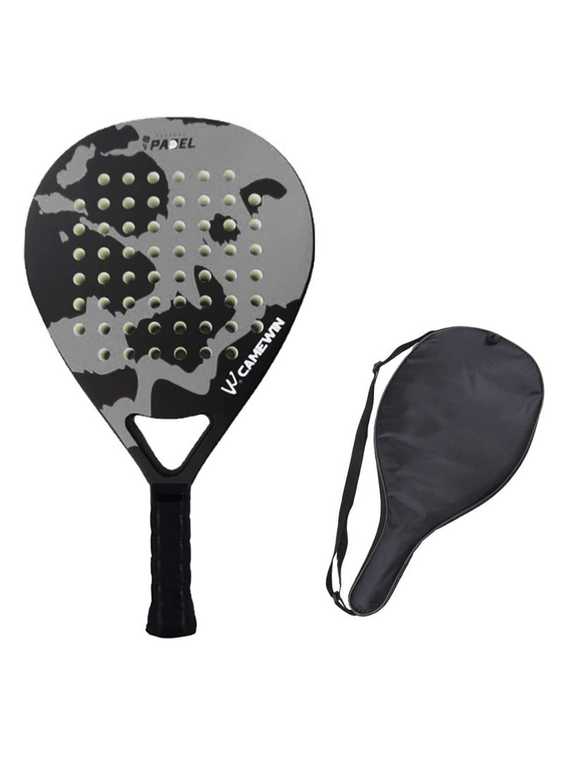 CAMEWIN Padel Tennis Racket Carbon Fiber Pop Paddle Tennis Racquets Professional Beach Padel Racket with Cover Bag - Grey Black  - Image 1