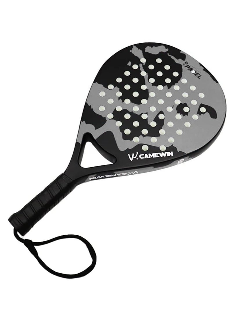 CAMEWIN Padel Tennis Racket Carbon Fiber Pop Paddle Tennis Racquets Professional Beach Padel Racket with Cover Bag - Grey Black  - Image 2