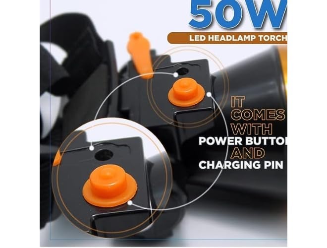 Flysmart مصباح رأس LED ثقيل الوزن يعمل ببطارية 50 واط - كشاف بعيد المدى وعالي الكثافة للاستخدام الخارجي والمهني - Image 3