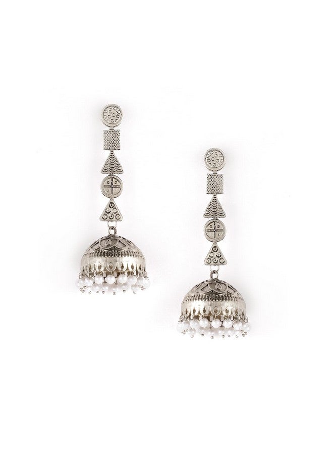 Rubans Silver-Plated Pearls Beaded Drop Earrings For Women - Image 1