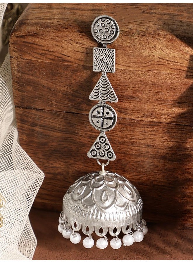 Rubans Silver-Plated Pearls Beaded Drop Earrings For Women - Image 2