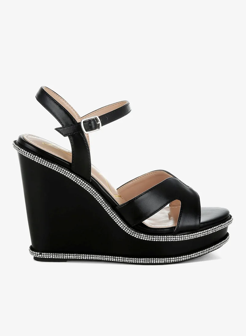 Embellished Wedge Sandals in Black