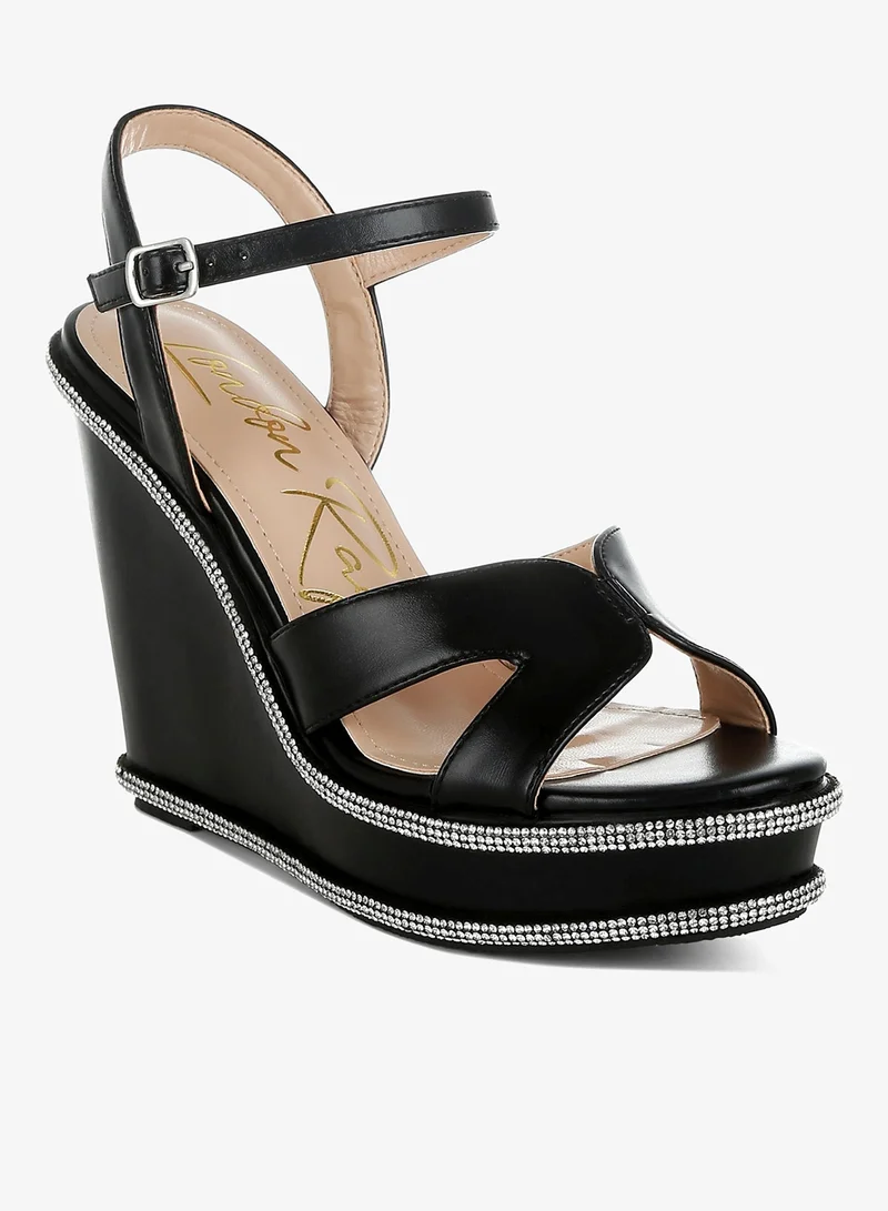 London Rag black Embellished Wedge Sandals in Black for Women | Best Price UAE