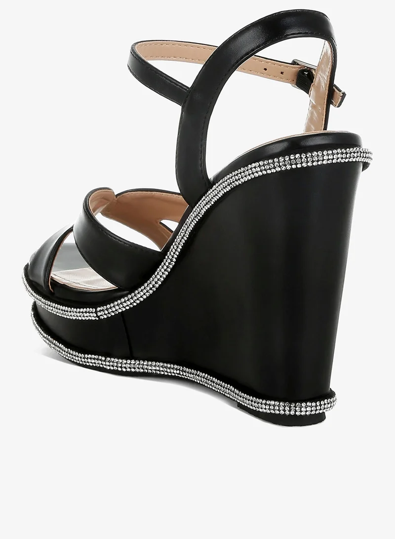 London Rag black Embellished Wedge Sandals in Black for Women | Best Price UAE