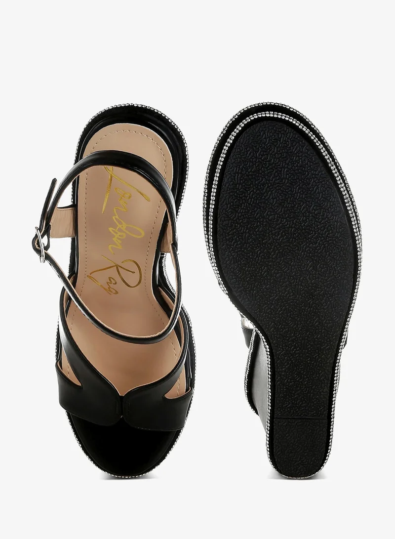 London Rag black Embellished Wedge Sandals in Black for Women | Best Price UAE