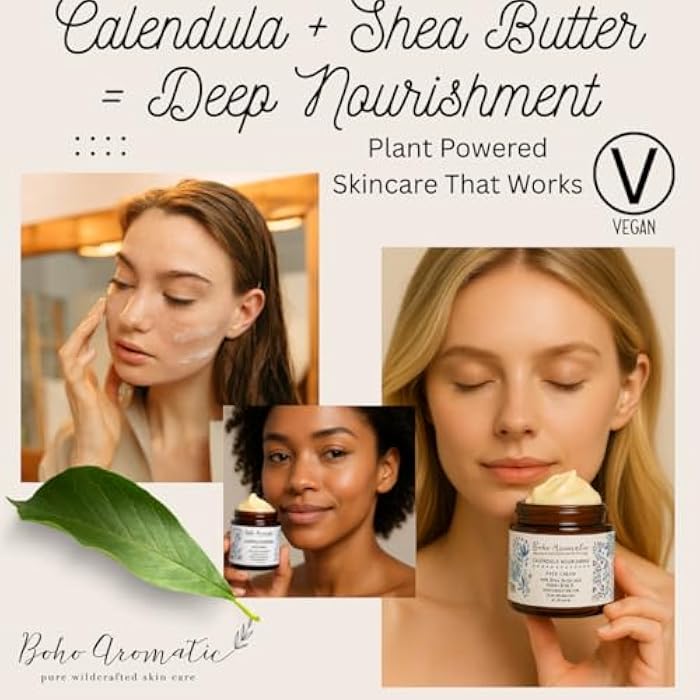 Boho Aromatic Calendula Nourishing Face Cream for Dry Skin, Natural & Organic Facial Cream, Hydrating and Moisturizing skin care product, Vegan Face Cream, calendula face cream, Facial Moisturizer - Image 4