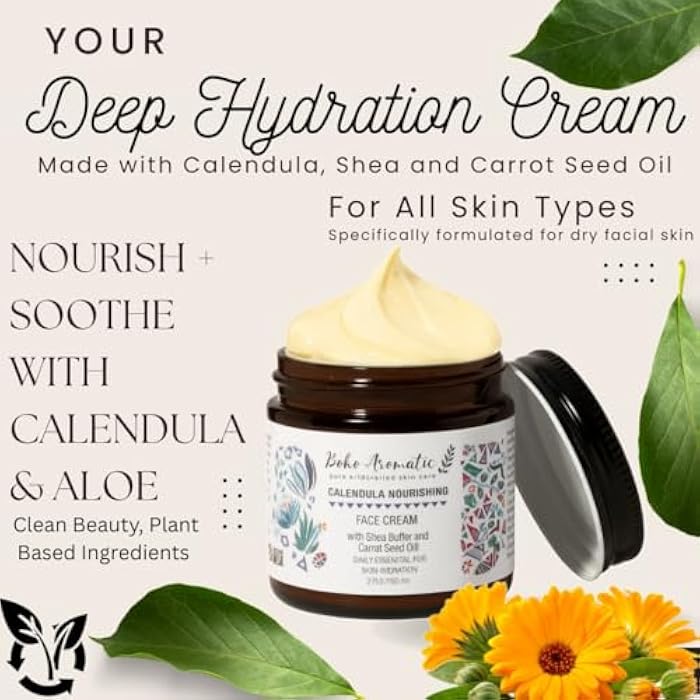 Boho Aromatic Calendula Nourishing Face Cream for Dry Skin, Natural & Organic Facial Cream, Hydrating and Moisturizing skin care product, Vegan Face Cream, calendula face cream, Facial Moisturizer - Image 2
