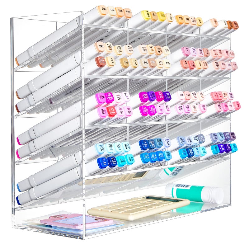 MotiMind Acrylic Pen Organizer Storage Vertical Marker Organizer Acrylic Pen Display Holder for Office Desk Desktop Stationery Pencil Storage(Clear,13 x 5 x 10.2 Inch) - Image 1