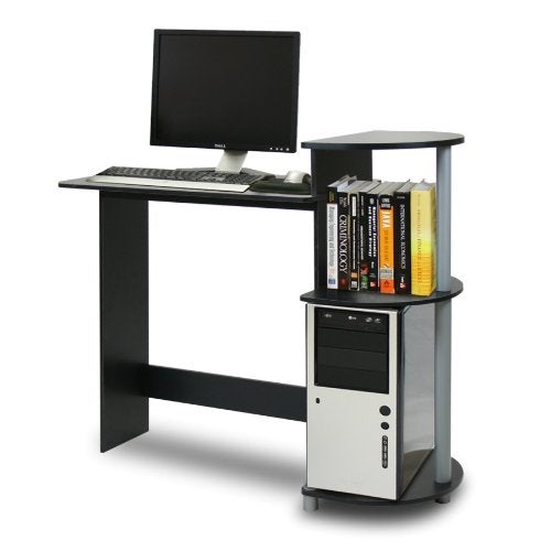 Furinno Furinno Compact Computer Desk with Shelves Round Side BlackGrey 