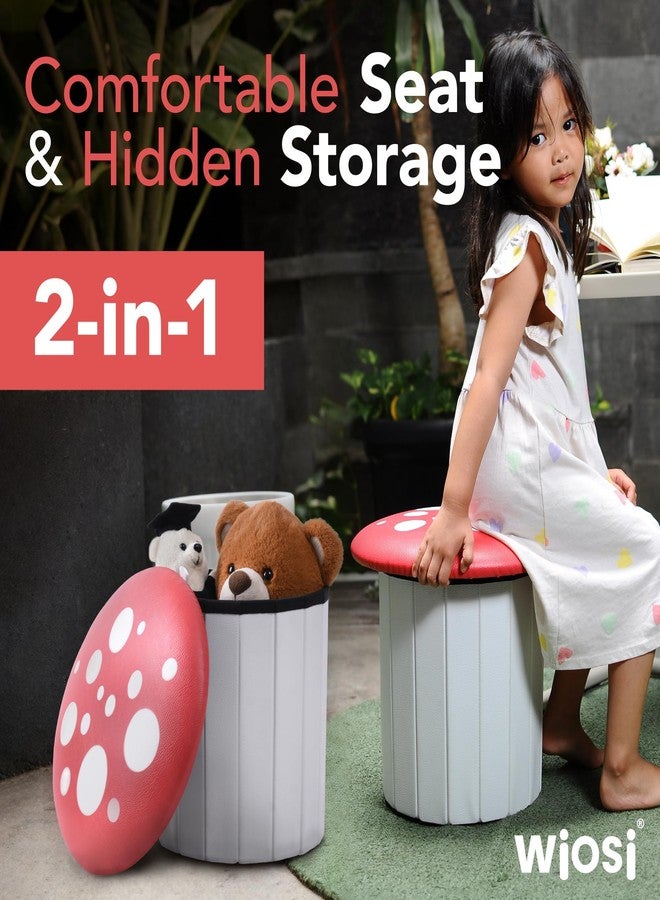 Wiosi Cute Mushroom Ottoman Stool for Boys & Girls - Multipurpose Storage Ottoman for Toys & Clothes - Small Ottoman Foot Stool for Bedroom - Mushroom Decor Chair - Round Storage Ottoman - Image 2