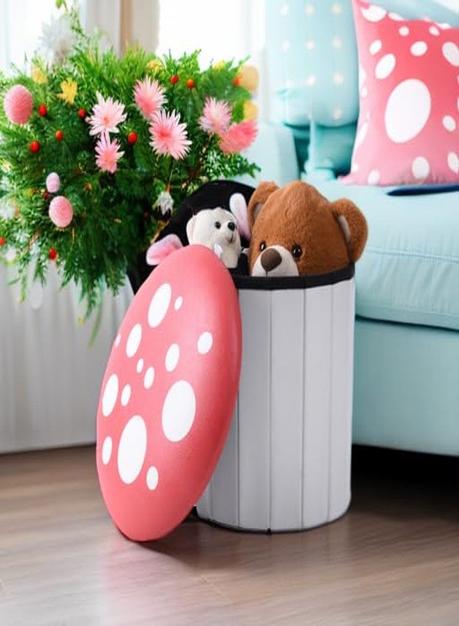 Wiosi Cute Mushroom Ottoman Stool for Boys & Girls - Multipurpose Storage Ottoman for Toys & Clothes - Small Ottoman Foot Stool for Bedroom - Mushroom Decor Chair - Round Storage Ottoman - Image 5