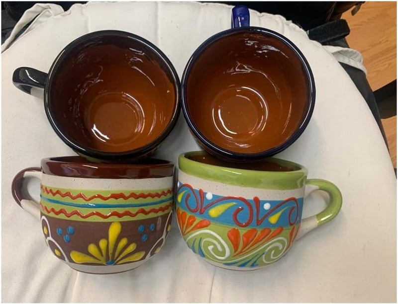 4 Mexican Coffee Mugs Soup Cereal Cerealera Jarritos Mexicanos Tazas de Barro Micnocana Ponchero Hot Chocolate Champurrado Tepache Pulque Traditional Clay Made in Mexico