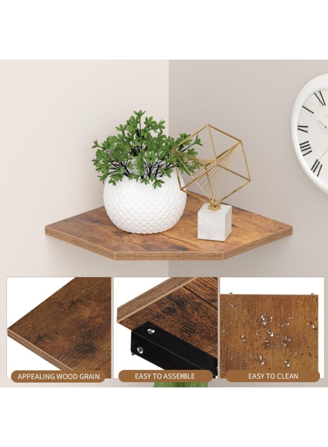 رف حائطي زاوي، رفوف زاوية خشبية 10.4 بوصة، مجموعة من 2 رف شناور لتخزين الحائط، رفوف زاوية مثبتة على الحائط لتزيين الغرفة، بني صدئ - Image 5