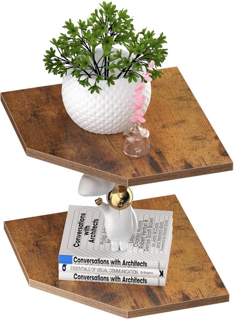 رف حائطي زاوي، رفوف زاوية خشبية 10.4 بوصة، مجموعة من 2 رف شناور لتخزين الحائط، رفوف زاوية مثبتة على الحائط لتزيين الغرفة، بني صدئ - Image 1