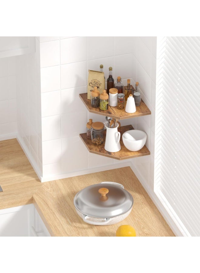 رف حائطي زاوي، رفوف زاوية خشبية 10.4 بوصة، مجموعة من 2 رف شناور لتخزين الحائط، رفوف زاوية مثبتة على الحائط لتزيين الغرفة، بني صدئ - Image 4