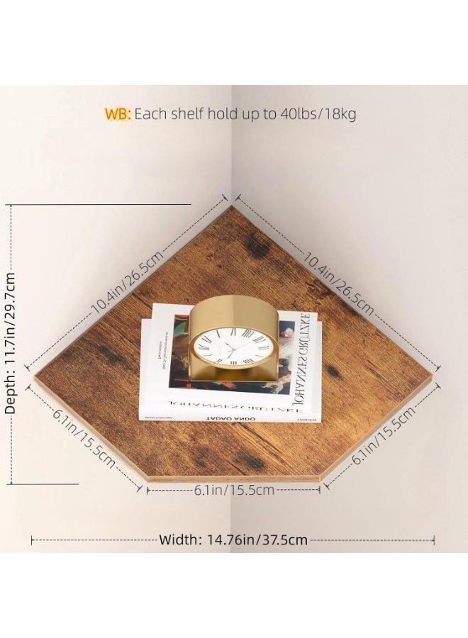 رف حائطي زاوي، رفوف زاوية خشبية 10.4 بوصة، مجموعة من 2 رف شناور لتخزين الحائط، رفوف زاوية مثبتة على الحائط لتزيين الغرفة، بني صدئ - Image 3