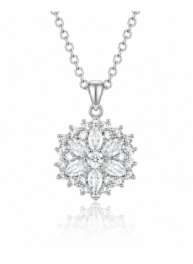RAFAL Women's Silver-Tone Crystal Flower Pendant Necklace - Image 1