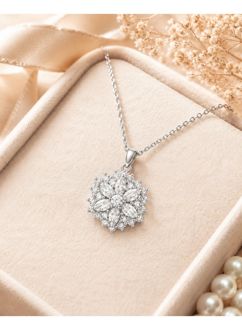 RAFAL Women's Silver-Tone Crystal Flower Pendant Necklace - Image 2