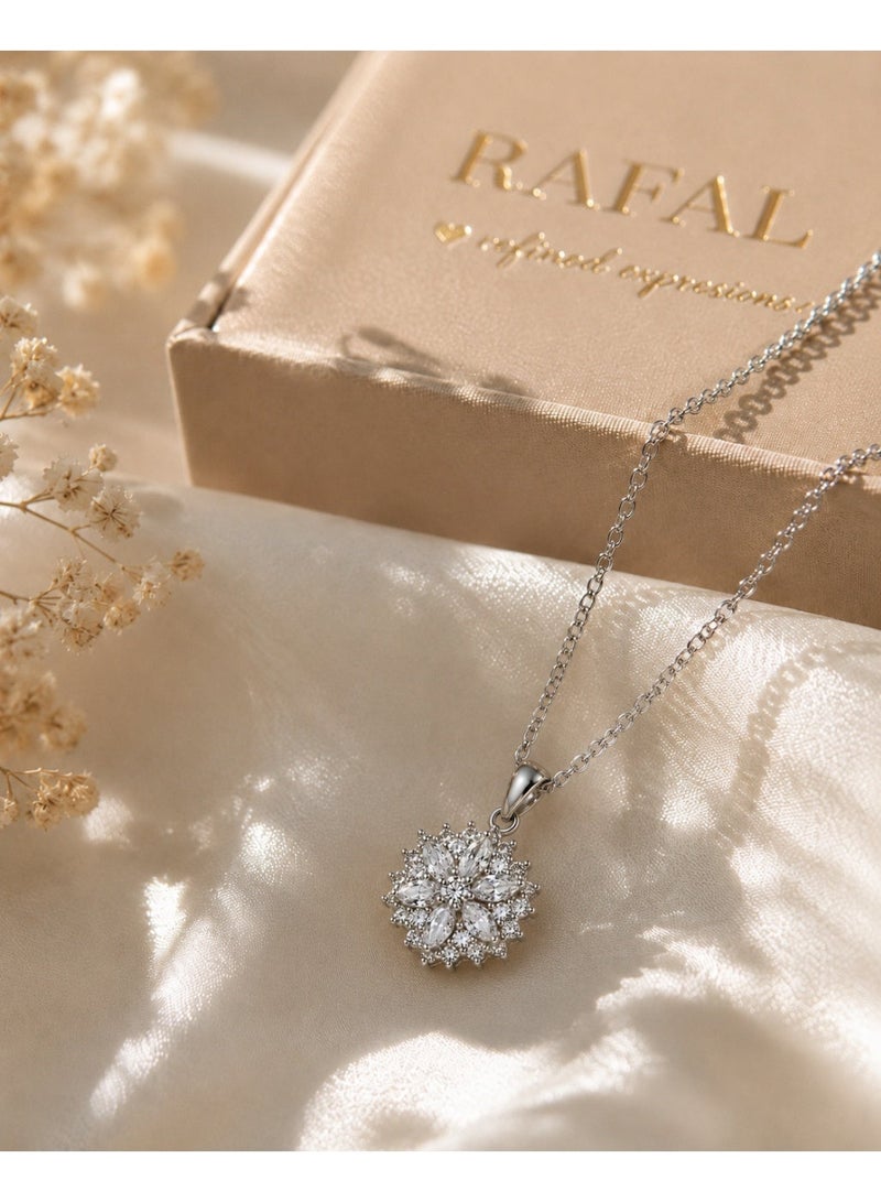 RAFAL Women's Silver-Tone Crystal Flower Pendant Necklace - Image 4