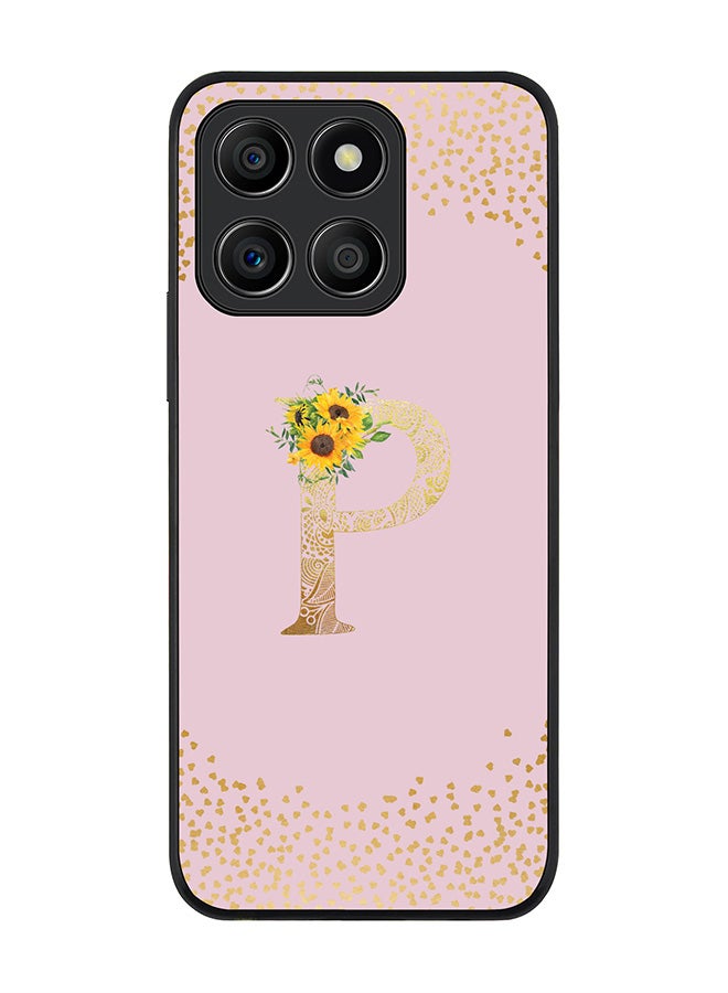 Stylizedd Rugged Black Edge Case for Honor X8b, Slim fit Case Cover - Custom Monogram Initial Letter Mandala Floral Pattern Alphabet - P (Pink ) - Image 1