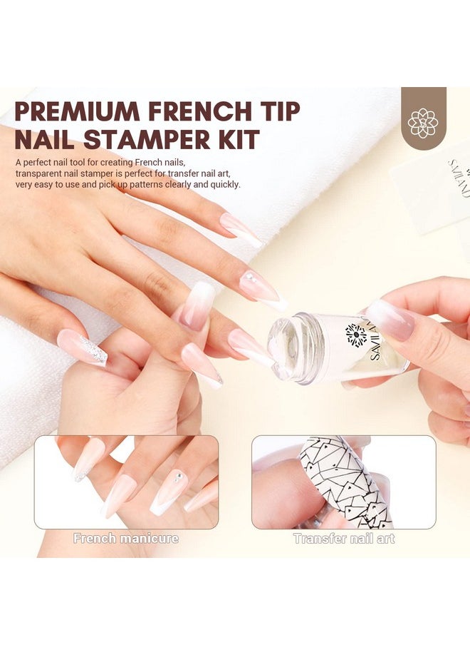 Saviland - Saviland French Tip Stamp: 14PCS French Tip Nail Tool with Replaceable Stamper Head, Clear Silicone Nail Stamper kit French Nail Stamper with Scrapers for French Manicure Tool Home DIY Nail Art Salon - Image 1