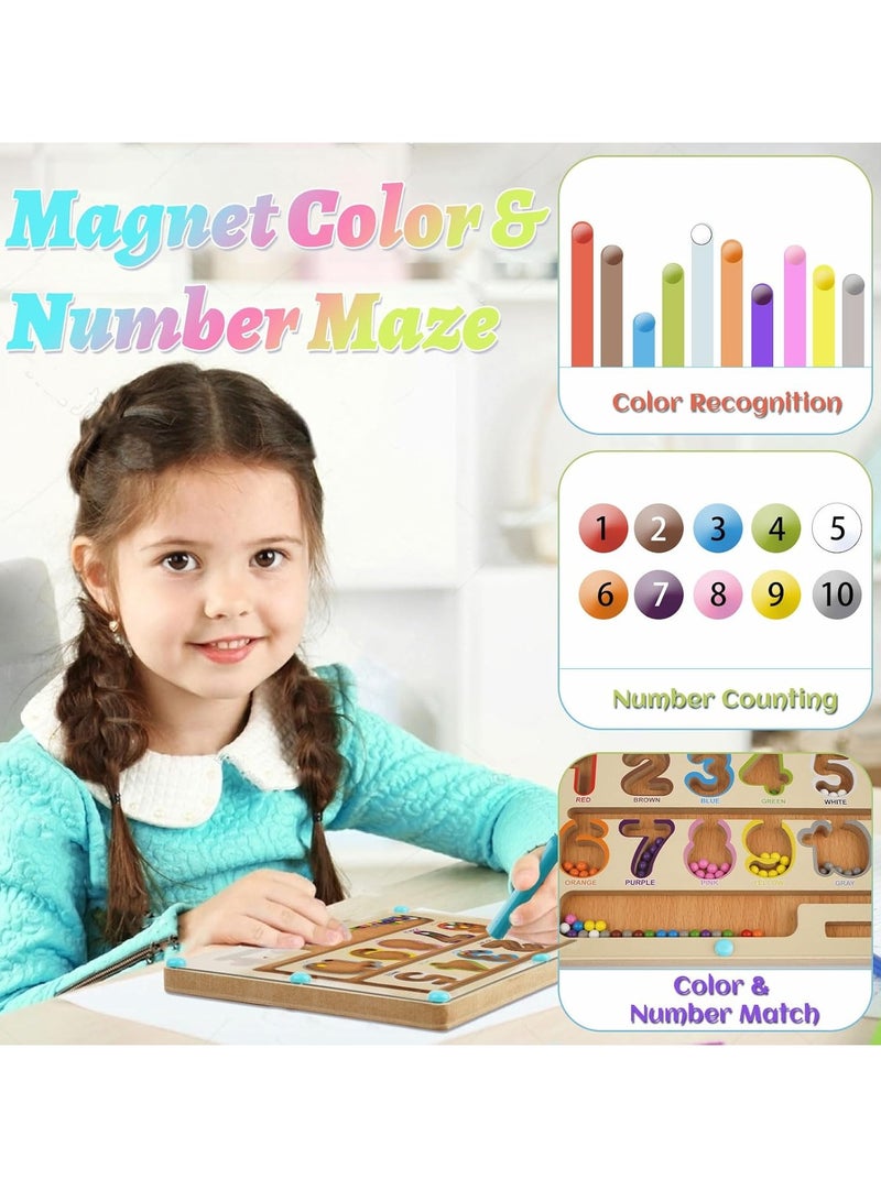 YelaJoy Magnetic Color and Number Maze, Best Gifts for Kids, Wooden Montessori Toys for Boys Girls 3 4 5 Year Old, Preschool Learning Counting Education, Magnet Puzzle Board - Image 2