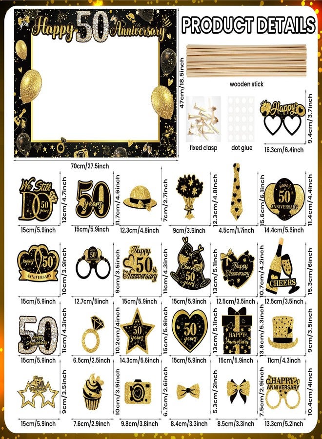 Woosytoo 50th Wedding Anniversary Decorations Black Gold 50th Wedding Anniversary Party Photo Booth Props and Selfie Frame Silver Happy 50 Years Anniversaries Party Supplies for Women Men Cheers to 50 Years - Image 2