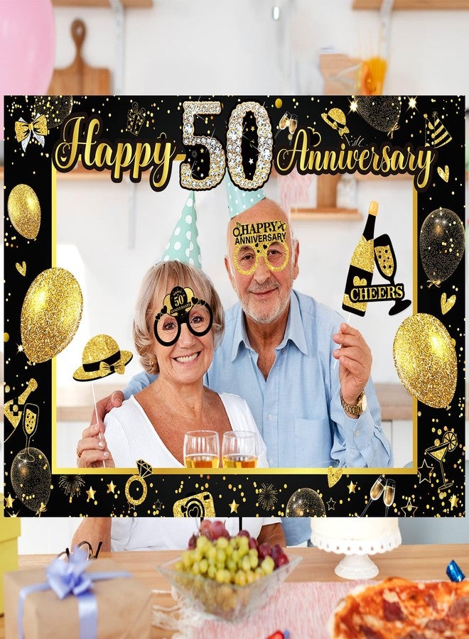 Woosytoo 50th Wedding Anniversary Decorations Black Gold 50th Wedding Anniversary Party Photo Booth Props and Selfie Frame Silver Happy 50 Years Anniversaries Party Supplies for Women Men Cheers to 50 Years - Image 3