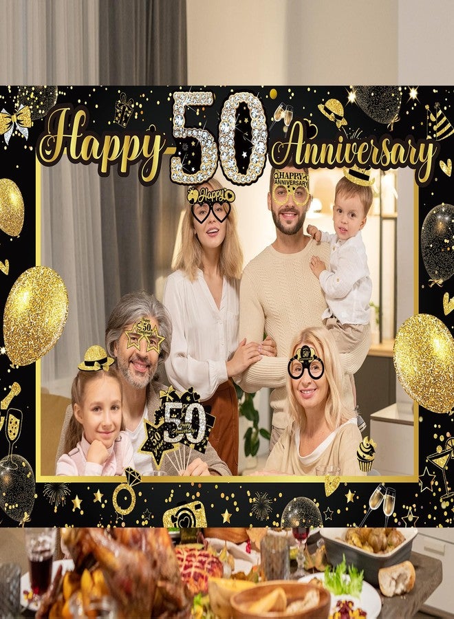 Woosytoo 50th Wedding Anniversary Decorations Black Gold 50th Wedding Anniversary Party Photo Booth Props and Selfie Frame Silver Happy 50 Years Anniversaries Party Supplies for Women Men Cheers to 50 Years - Image 5
