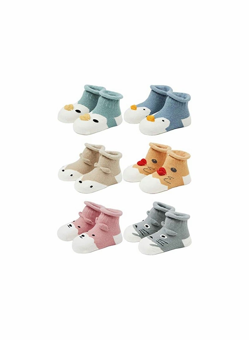 KASTWAVE 6 Pcs Baby Socks with Grip Non Skid Toddler Girls Cotton Ankle Sock Infant Boys Autumn and winter Cute Animal Slipper Socks for 1-3 Years Old Boys Girls Baby Newborn Infants Kids - Image 1