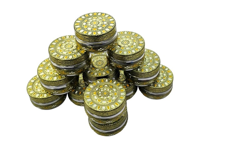 CRAFTS WORLD Handicraft Stainless Steel Dabba Container Meenakari Rajwadi Decorative Oxidized Storage BoxChapati Roti Box for Serving Dryfruit Chocolate And MukwasMarriage Gift Pack Of 12 - Image 1