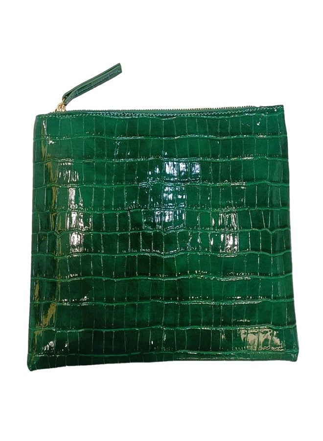 NIGEDU Women Envelope Clutch Purse Bag Fashion Crocodile Embossed PU leather Oversized Ladies Evening Party Clutches (Green) - Image 1