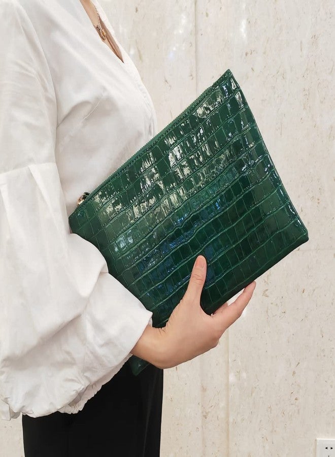 NIGEDU Women Envelope Clutch Purse Bag Fashion Crocodile Embossed PU leather Oversized Ladies Evening Party Clutches (Green) - Image 3