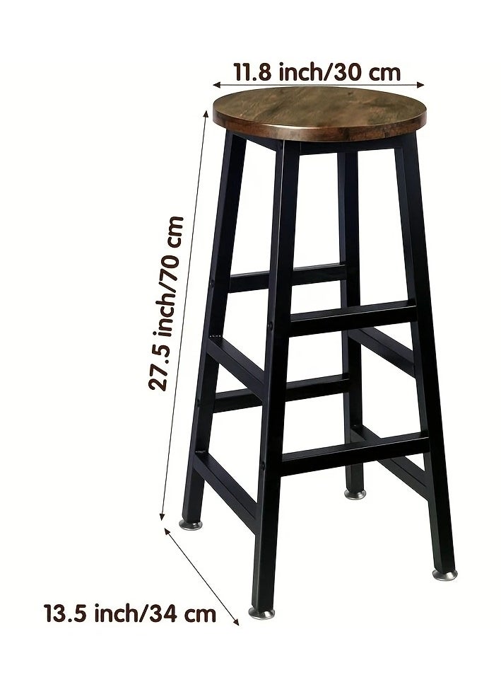 3-piece dining table set, consisting of one high table and two high chairs. It is a high-height kitchen table with seats in a modern and contemporary design and a steel frame. It is placed in the kitchen, dining room, living areas, and social areas. It is a rustic brown color with a black metal frame. It is durable and can be used in the kitchen, living room, dining room, or office. You can use the table as a coffee corner, a work desk, an entrance console, behind the sofa, or as a buffet for appetizers and drinks when needed. The chairs can be used during occasions as additional chairs or as a corner table. In some corners, vases or plant pots can be placed on it. The seat is round and has a soft texture that is not scratched. The chair has comfortable footrests when sitting on it. These details and design touches make you sit more comfortably. Easy to assemble and assemble