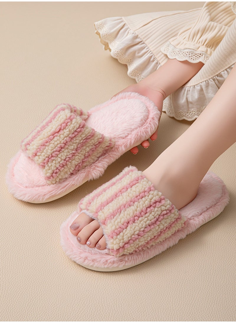 Stripe Soft Fluffy House Bedroom Slip-on Slippers Womens Fuzzy Warm Cozy Anti-Skid Lightweight Memory Foam Indoor House Shoes - Image 4