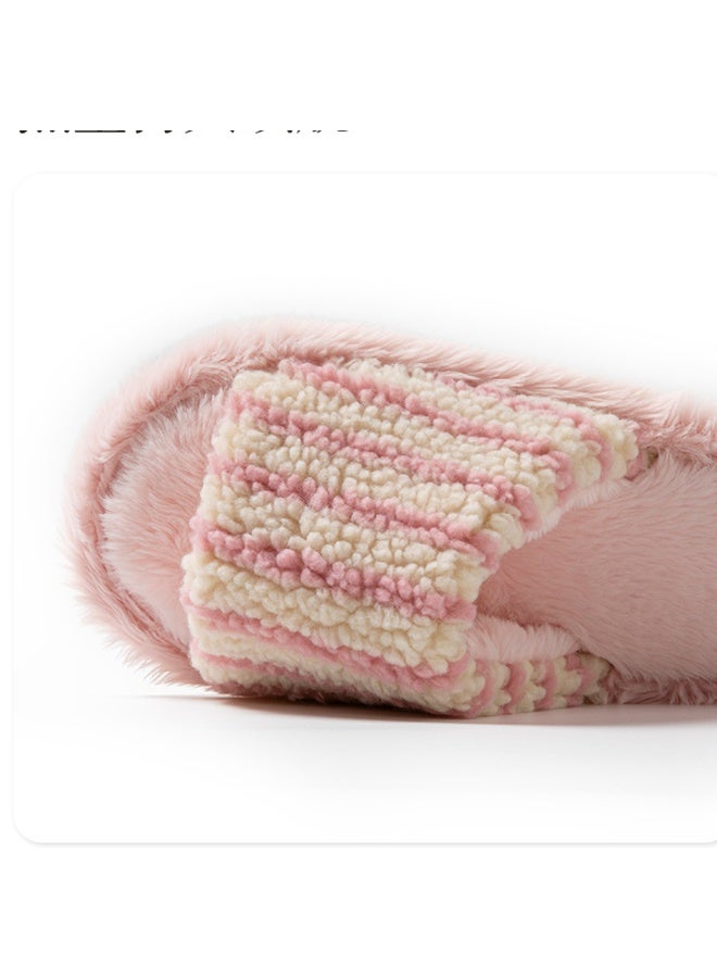 Stripe Soft Fluffy House Bedroom Slip-on Slippers Womens Fuzzy Warm Cozy Anti-Skid Lightweight Memory Foam Indoor House Shoes - Image 2