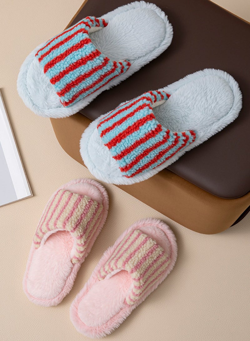 Stripe Soft Fluffy House Bedroom Slip-on Slippers Womens Fuzzy Warm Cozy Anti-Skid Lightweight Memory Foam Indoor House Shoes - Image 5