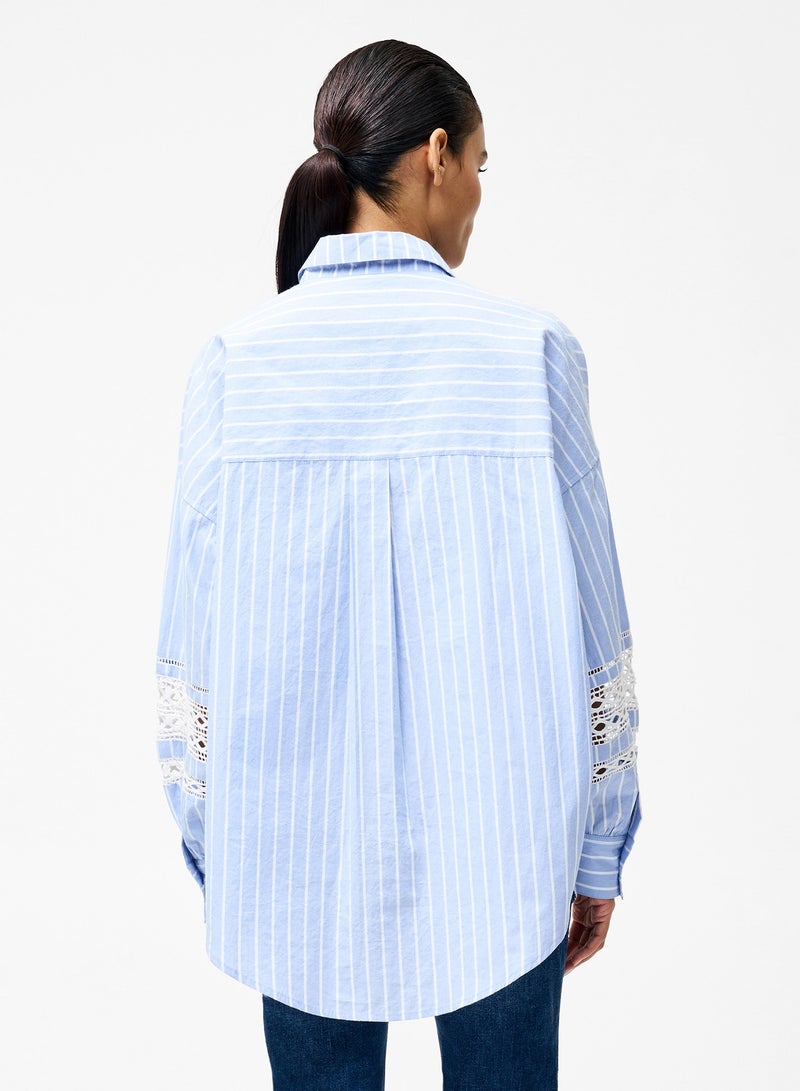 French Connection Cambria Cotton Stripe Embroidered Popover Shirt  - Image 3